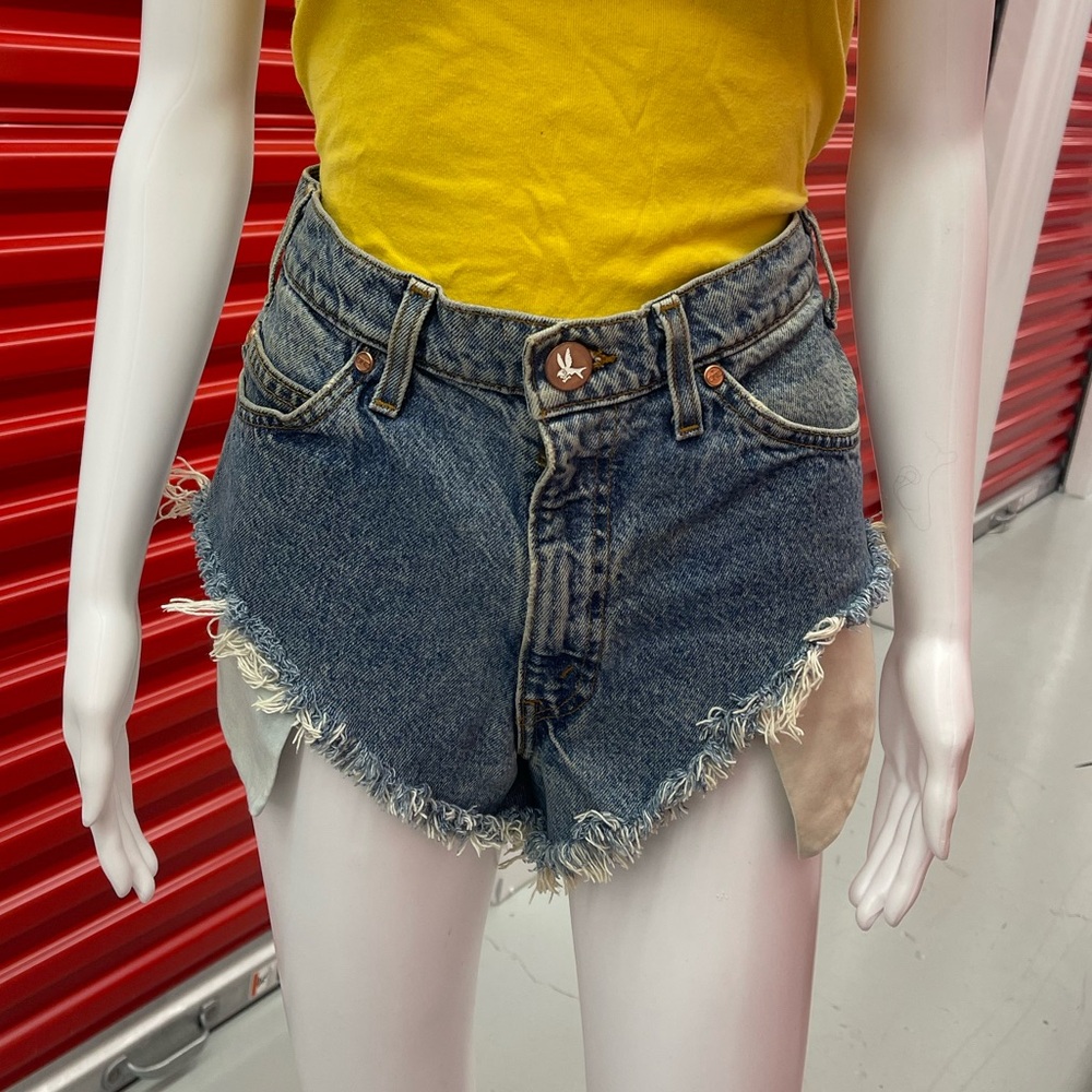 High-Waist Distressed Urban Outfitters Denim Shorts - Blue